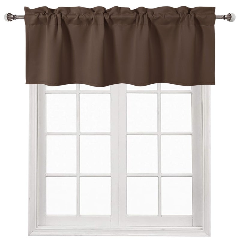DWCN Blackout Valance for Windows Rod Pocket Window Valance Curtains 52 x 18 inch Long for Bedroom Living Room, 1 Brown Panel - Image 1